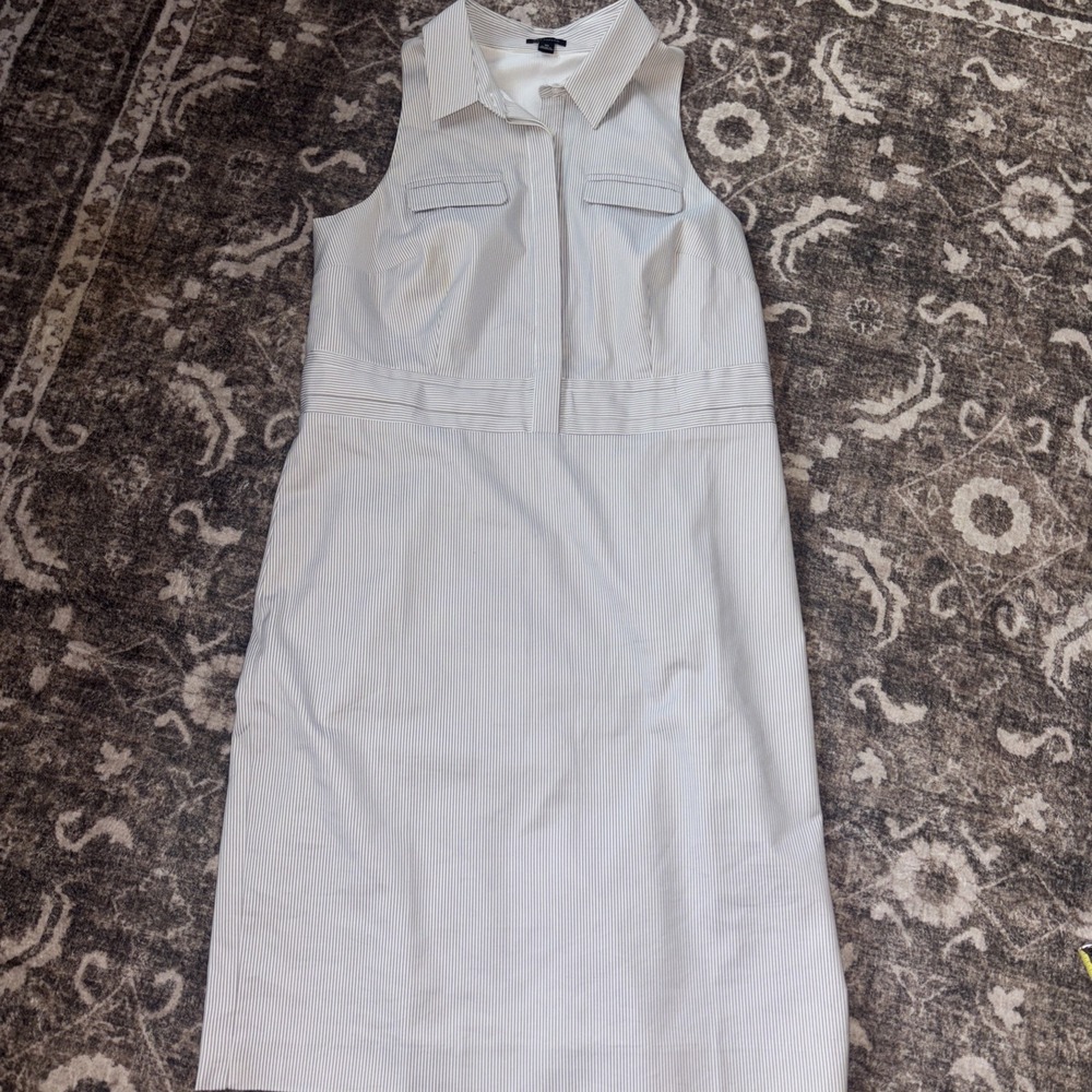 ANN TAYLOR Size 10 Dress white/gray stripe cotton lined shirtdress Classic